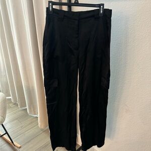 Black Satin Cargo Pants
